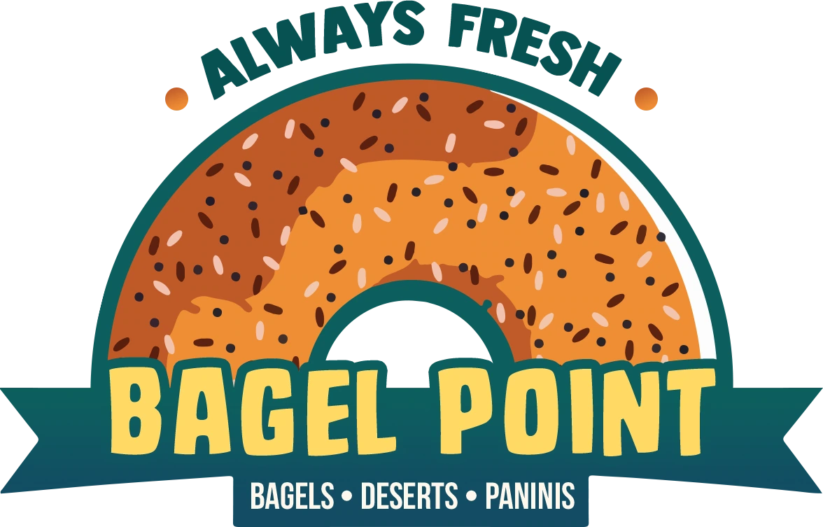 Bagel Point logo — sesame bagel arch, wordmark and ribbon banner