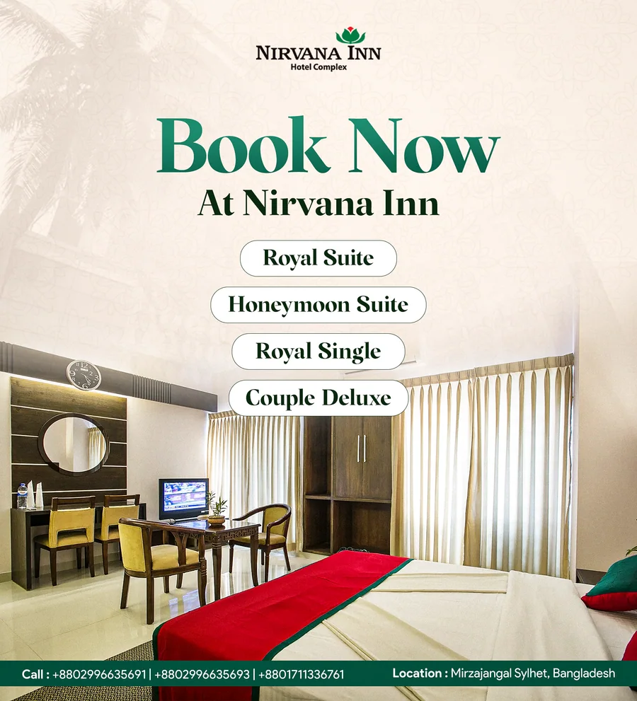 'Book Now at Nirvana Inn' room types post