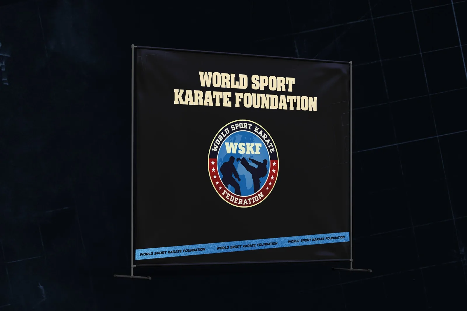 WSKF backdrop banner on a stand