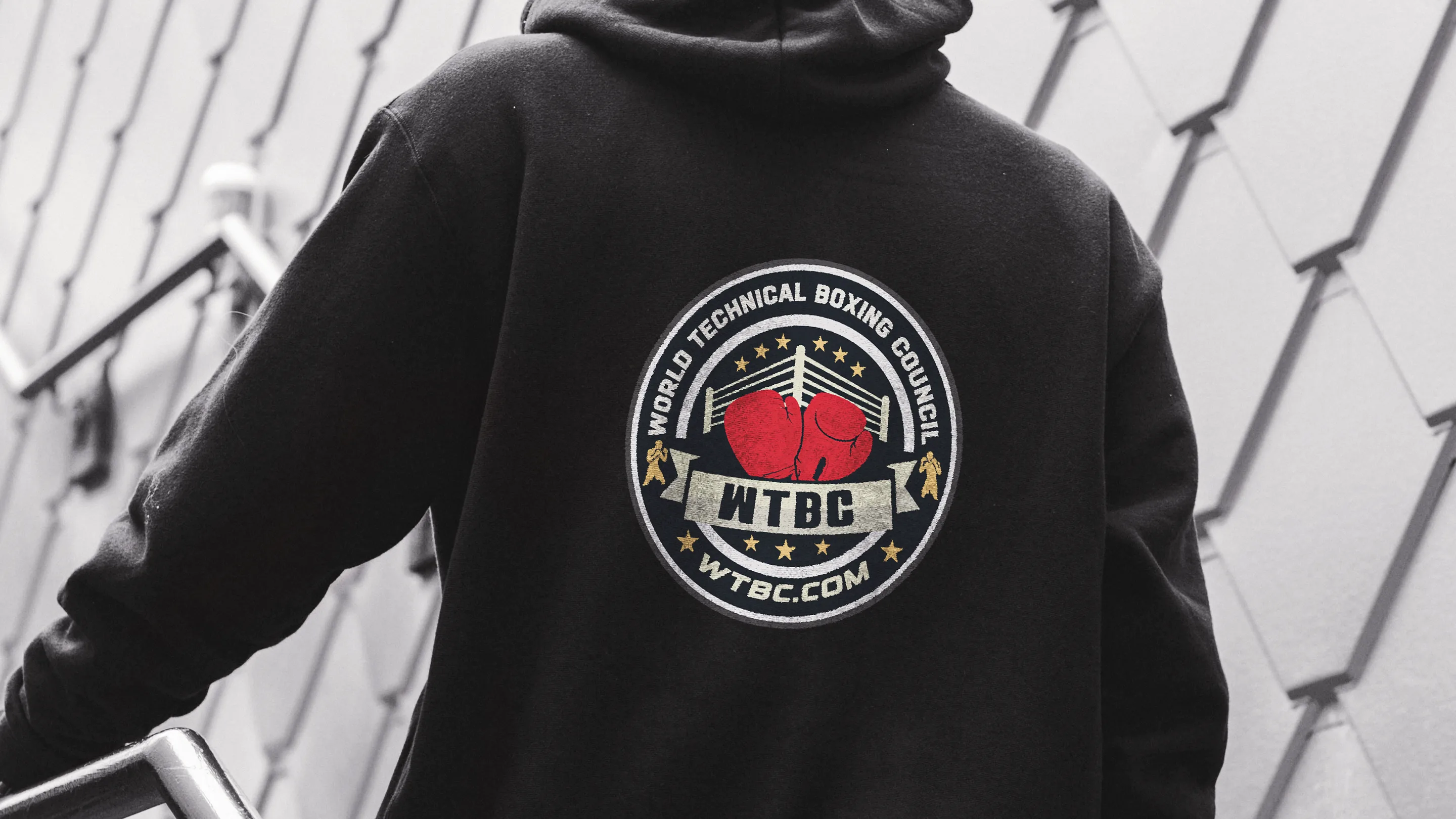 WTBC emblem screen printed on the back of a black hoodie